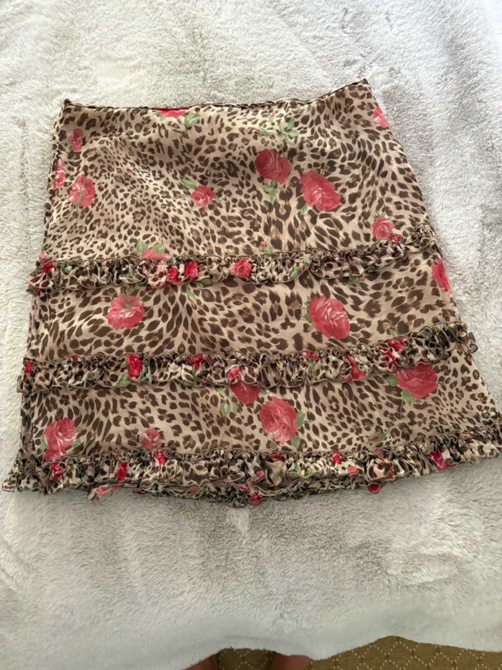 Floral Leopard Ruffle Mini Skirt - Pink Floral on Brown